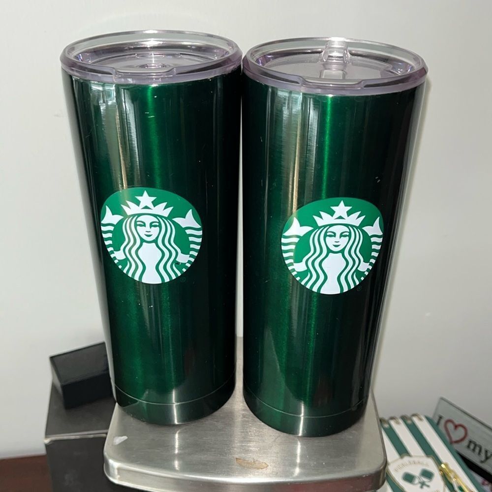 2-Two Starbucks Green Tumbler Stainless Steel Commuter Travel Driving Mug Cup